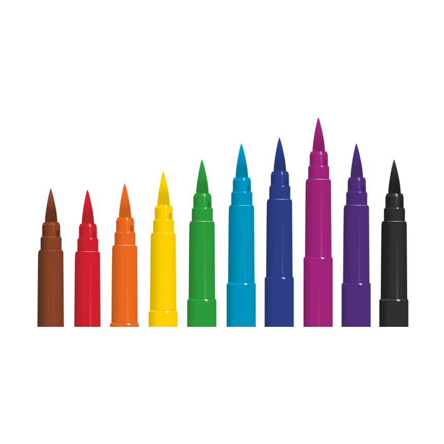 Colorino Brush viltstiften met lange penseelpunt, 10 kleuren