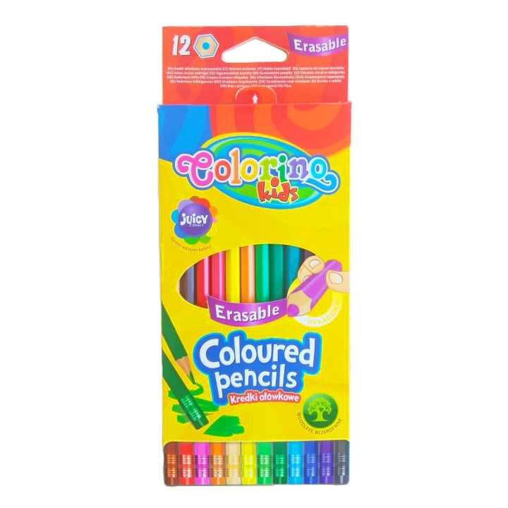 Colorino Hexagonal Colored Pencils with Erasers, Set of 12