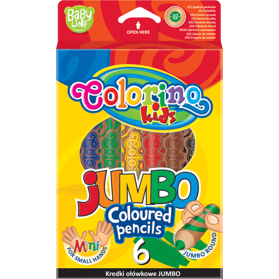 Colorino JUMBO ronde kleurpotloden met puntenslijper, 6 kleuren