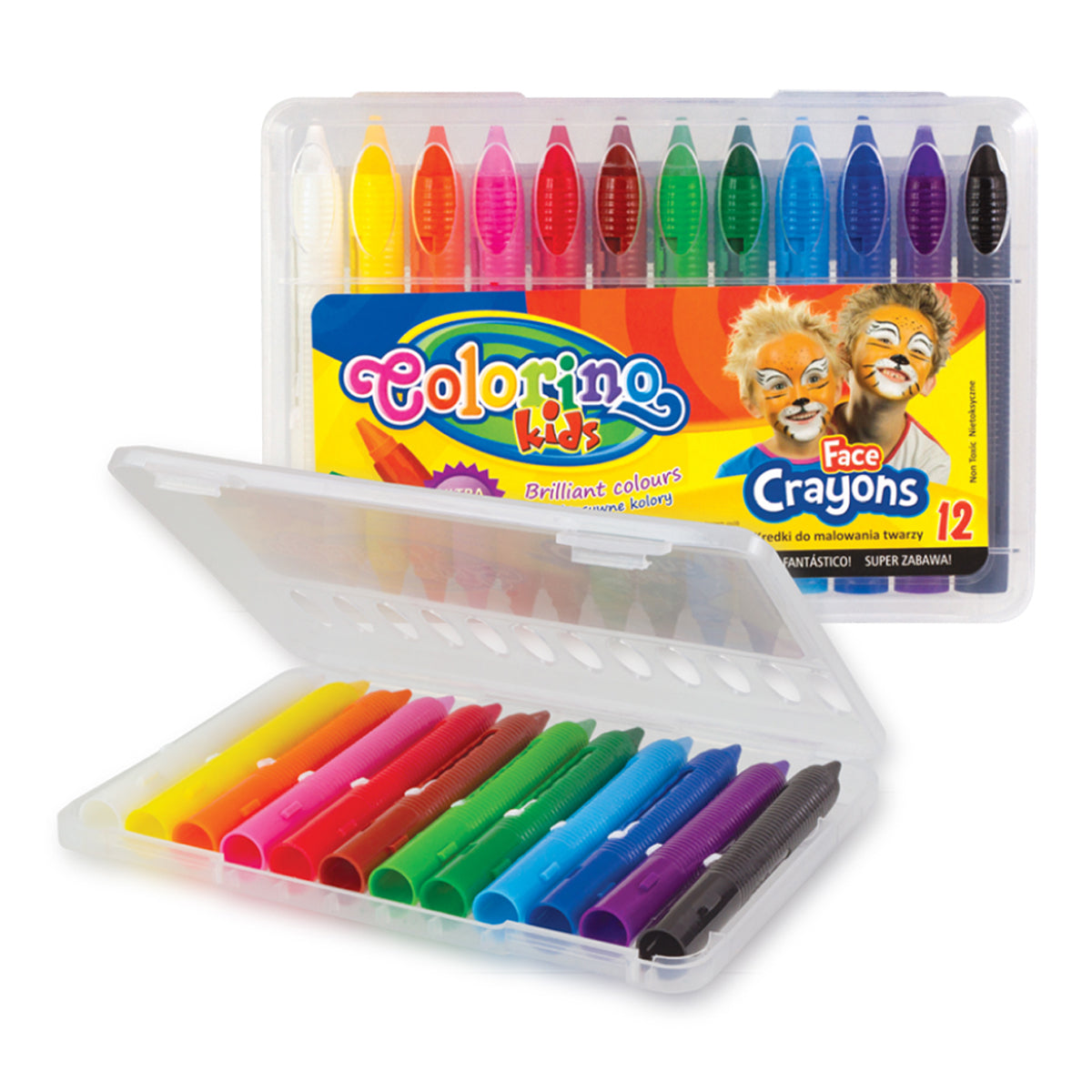 Colorino schmink in plastic bakjes met etui, 12 kleuren