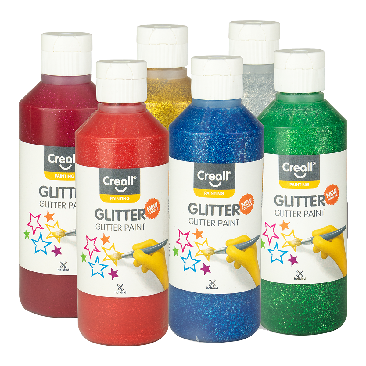 Creall glitterverfset, 6 × 250 ml, kleurenmix