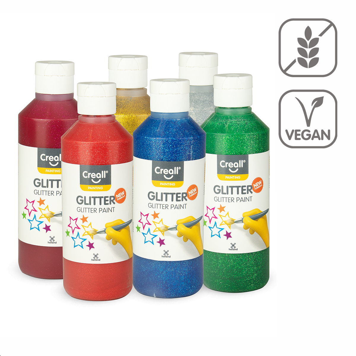 Creall glitterverfset, 6 × 250 ml, kleurenmix
