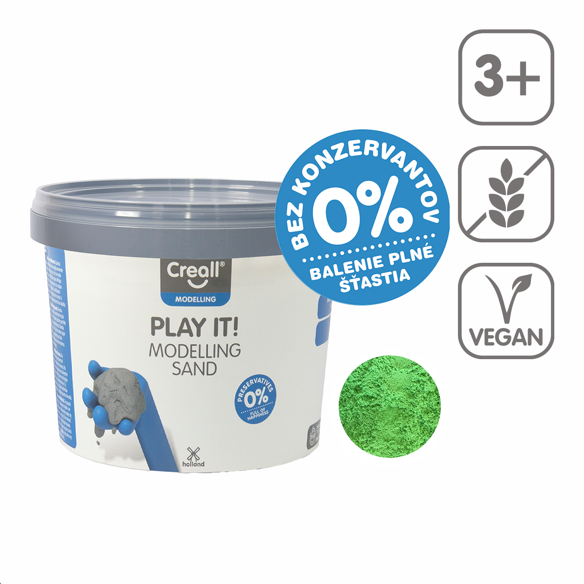 Creall Play it! modelleerzand 750 g in pot – groen