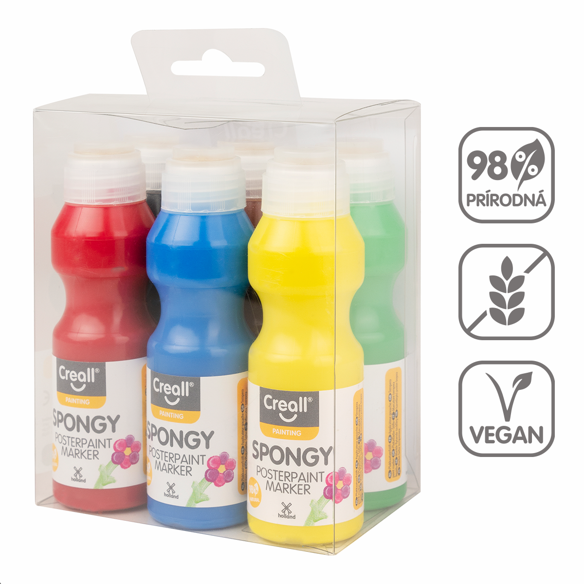 Creall Spongy plakkaatverf met spons, 6 × 70 ml