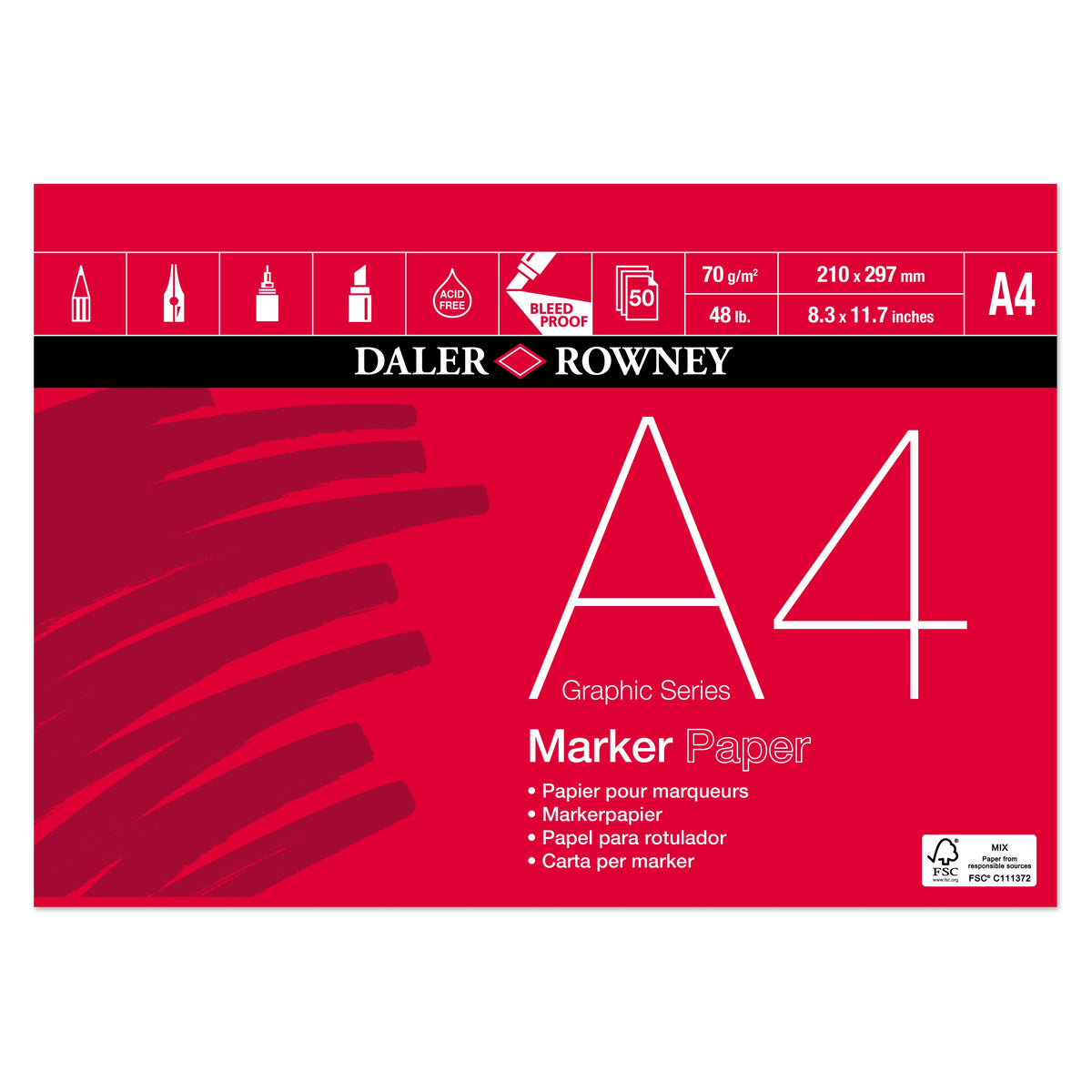 Daler-Rowney Marker Graphic markerblok A4, 70 g/m², 50 vel