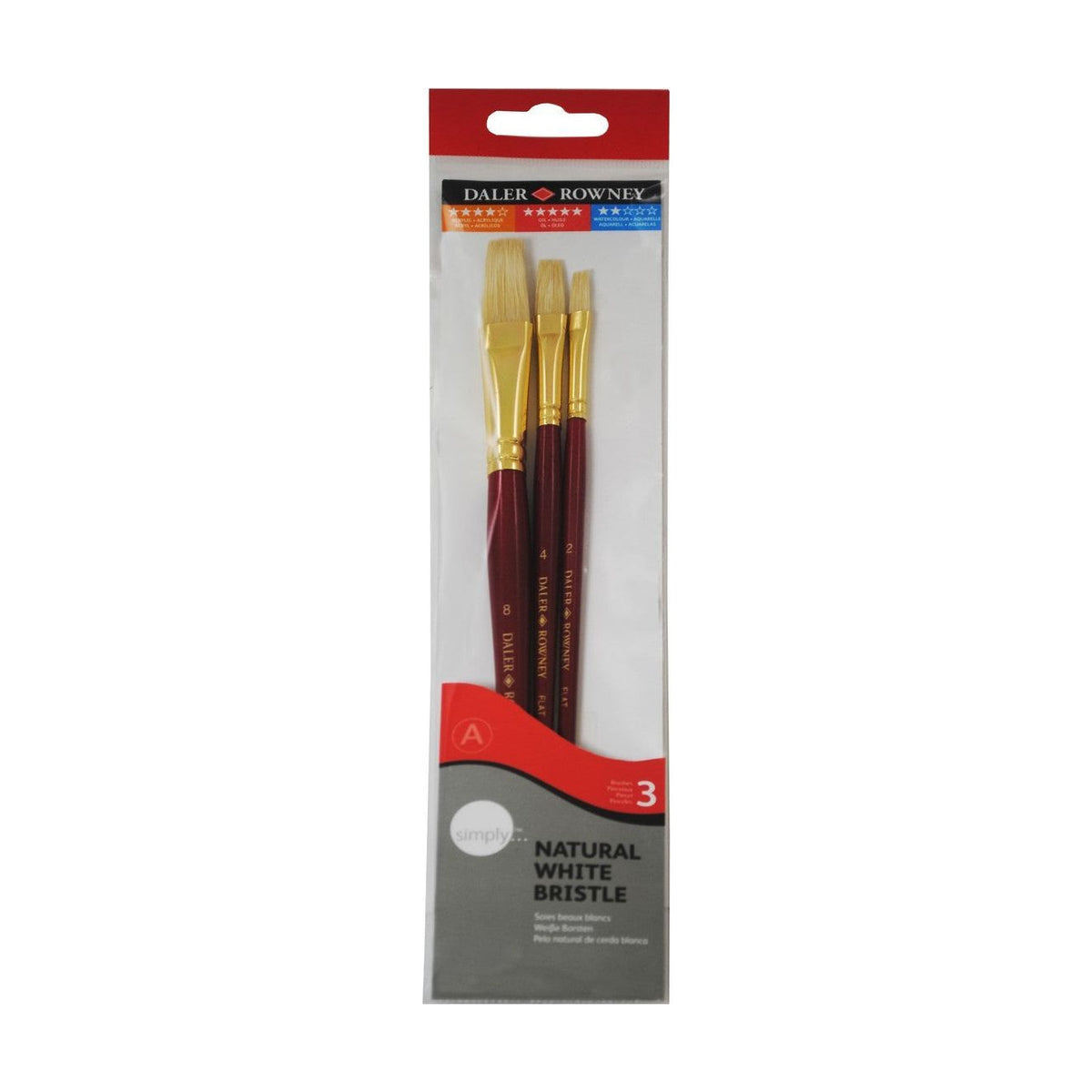 Daler-Rowney Simply penselenset varkenshaar voor olieverf, 3 stuks, maat 1