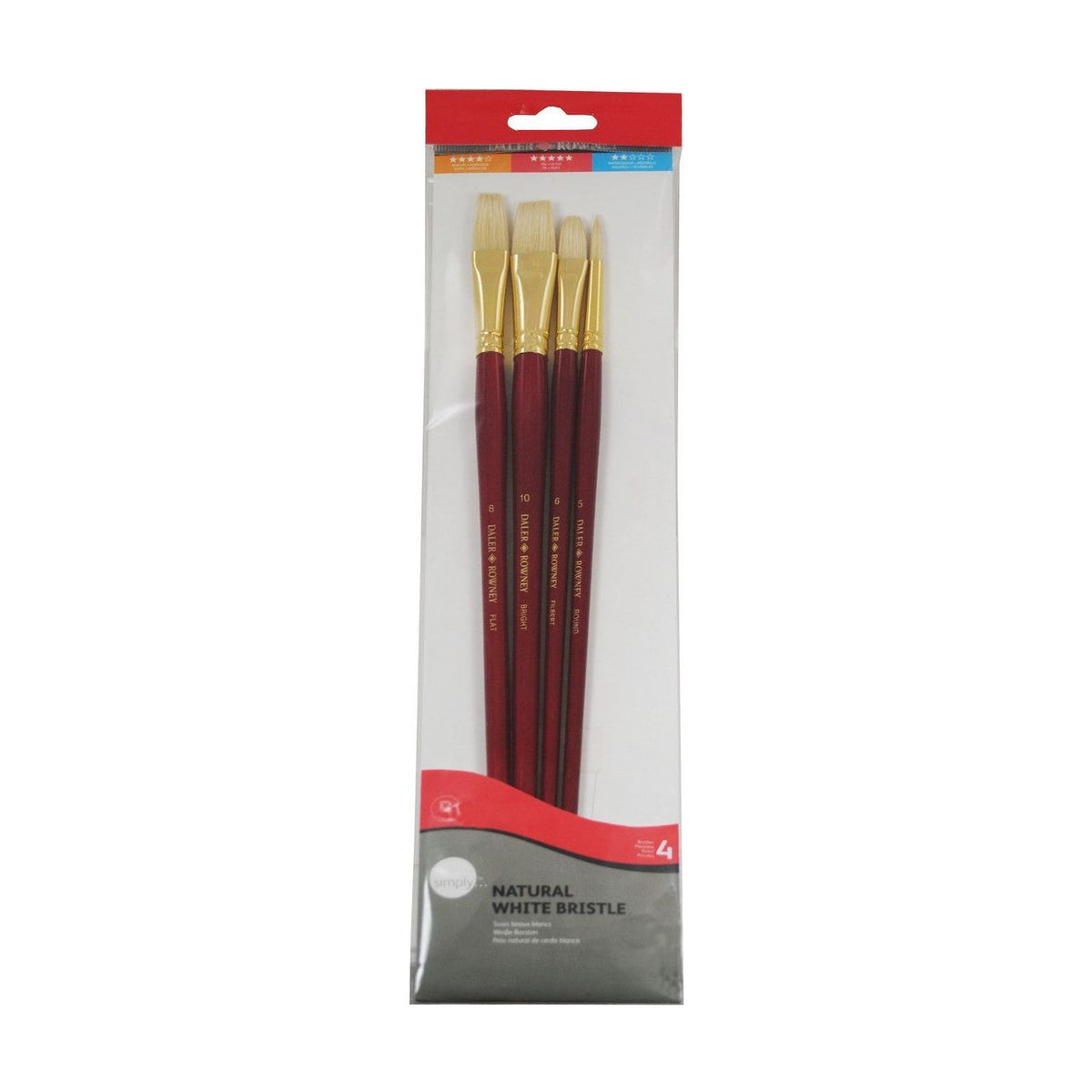 Daler-Rowney Simply penselenset varkenshaar voor olieverf, 4 stuks, maat 2