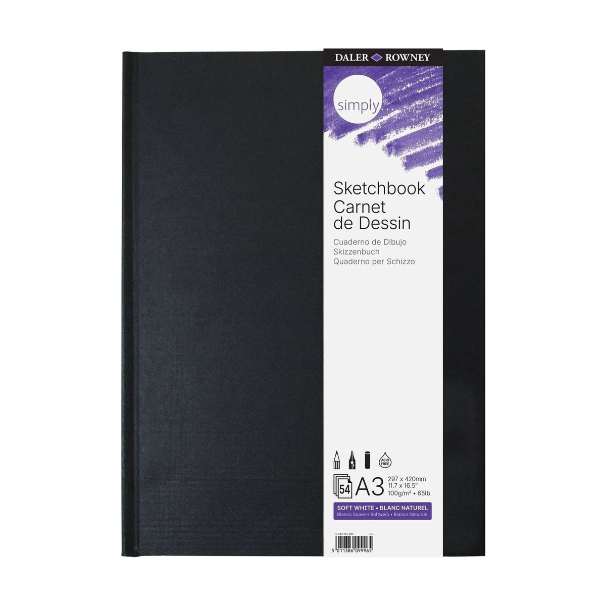 Daler-Rowney Simply schetsboek A3, extra wit, 100 g/m², 54 vel