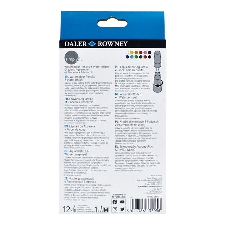 Daler Rowney Watercolor Pencils, 12 pcs, and Water Brush