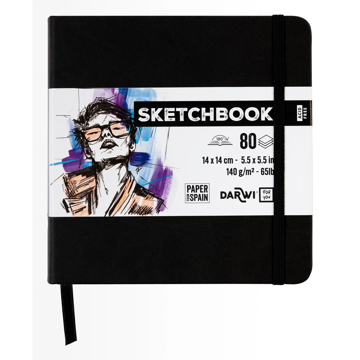 DARWI For You schetsboek Black 14 × 14 cm, 140 g/m², 80 vel