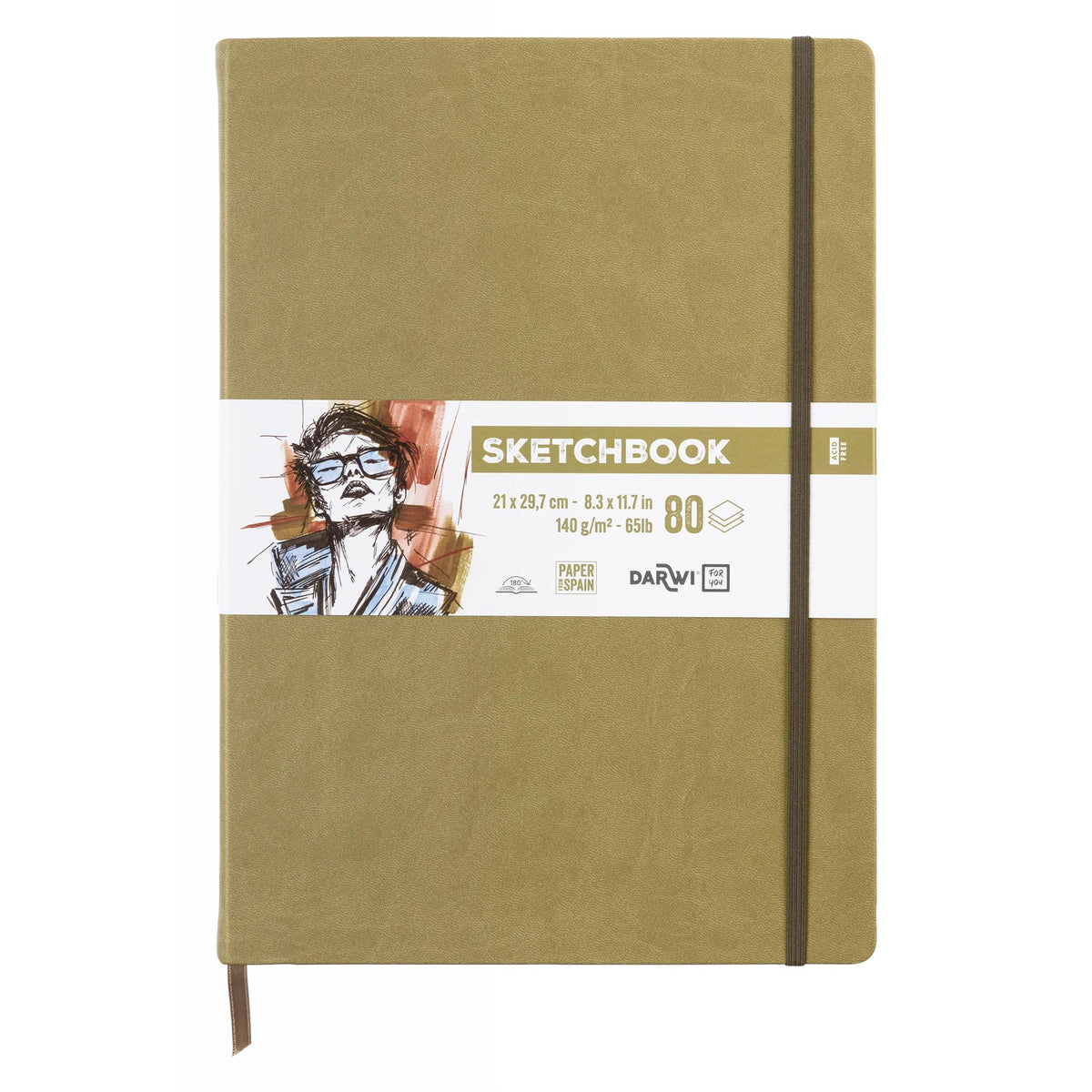 DARWI For You schetsboek Khaki A4, 140 g/m², 80 vel