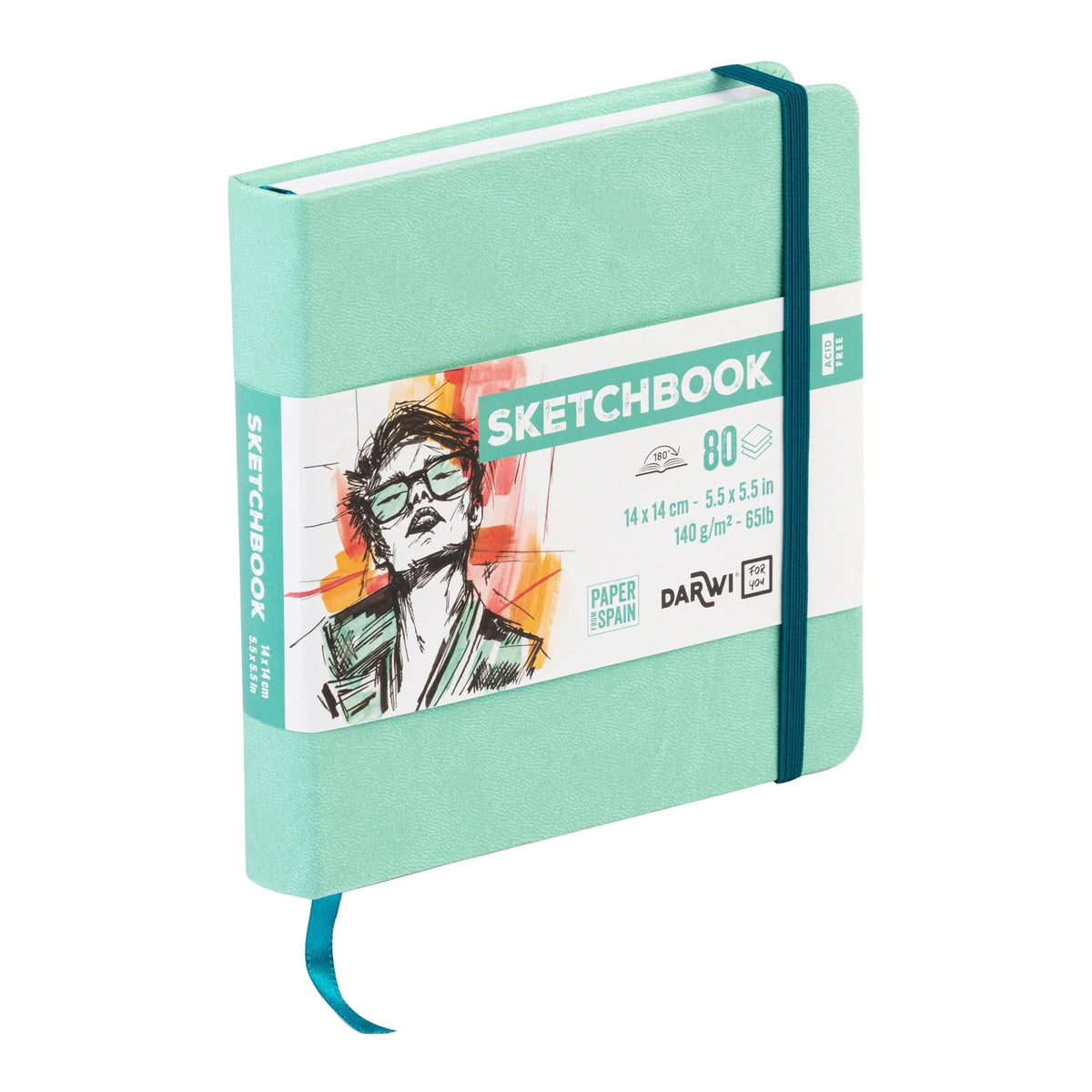 DARWI schetsboek mintgroen 14 × 14 cm, 140 g/m², 80 vel