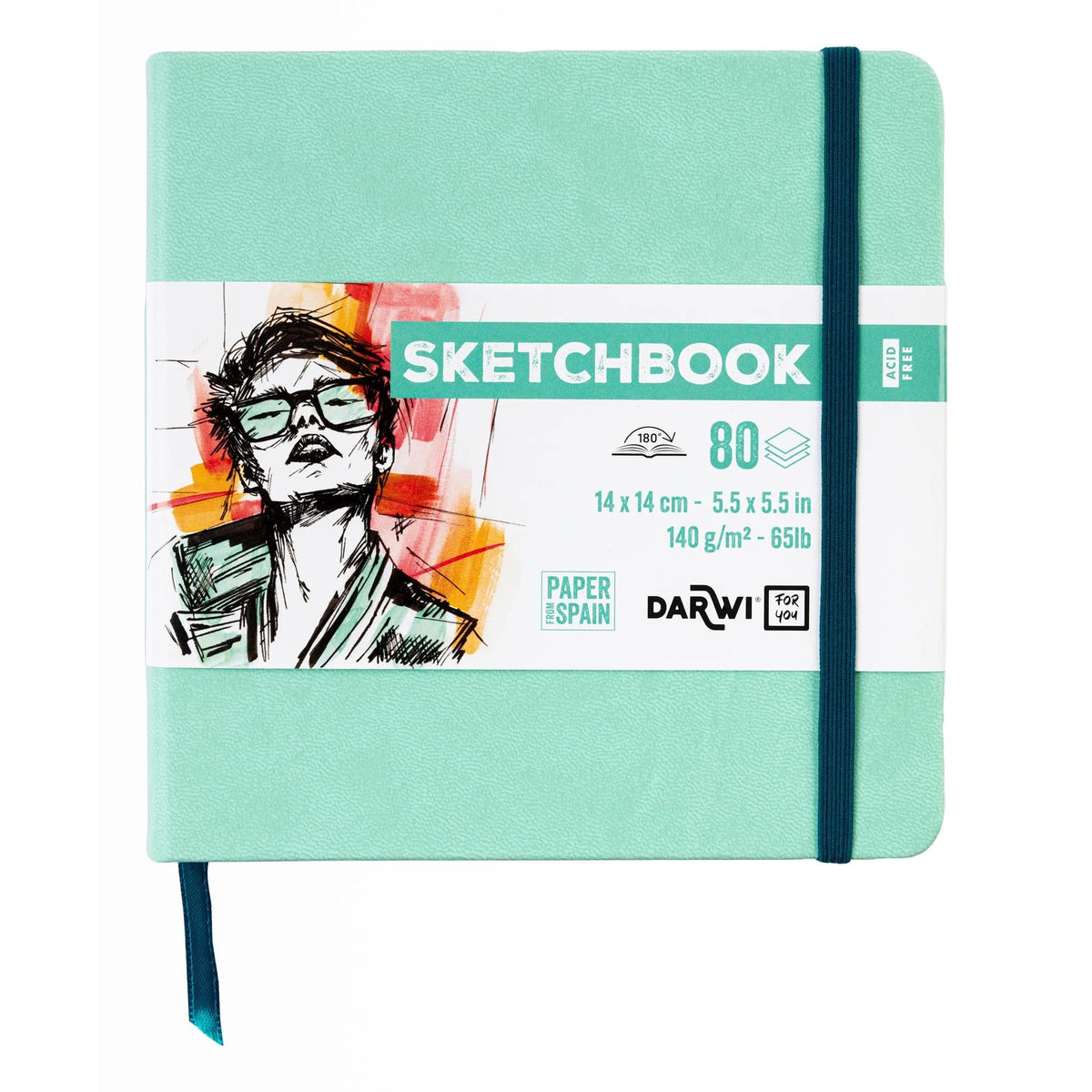 DARWI schetsboek mintgroen 14 × 14 cm, 140 g/m², 80 vel