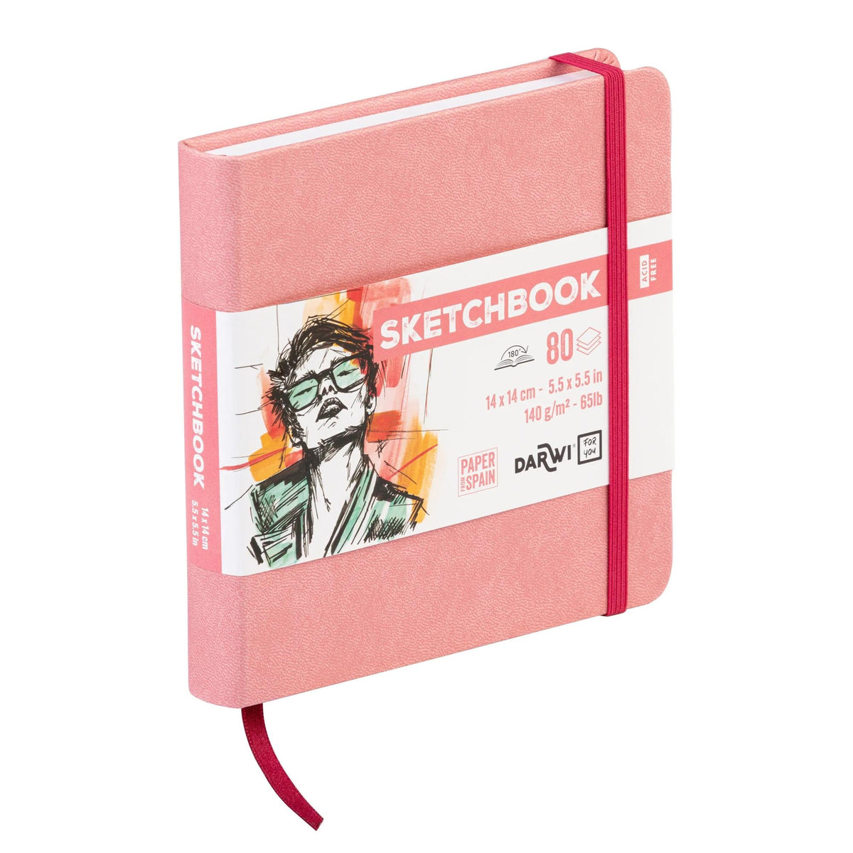 DARWI schetsboek zachtroze 14 × 14 cm, 140 g/m², 80 vel