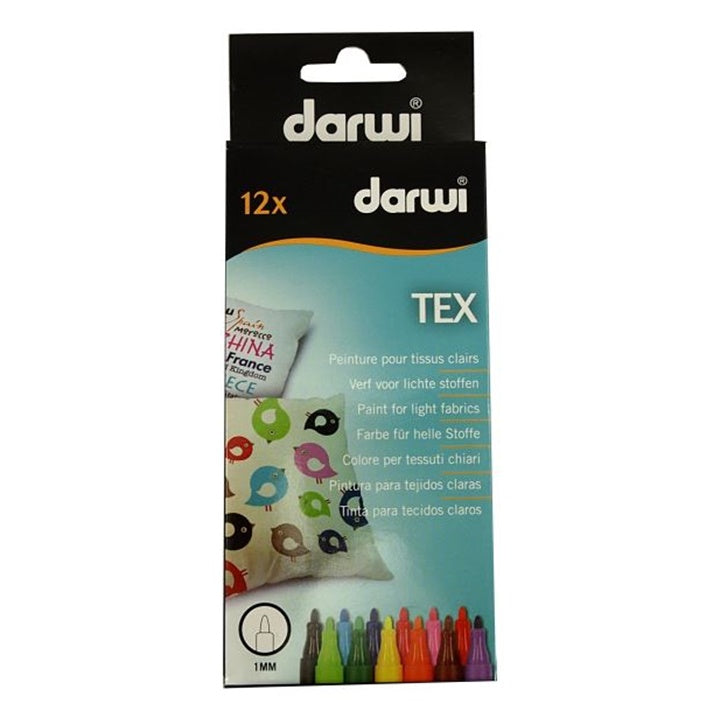 DARWI TEX Fabric Paint Markers, 12 x 3 ml Set