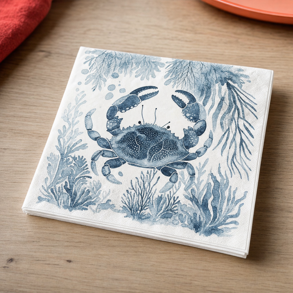 Decoupage Napkins With Sea Creature Motifs – crab