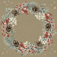 Decoupage Napkins, Wreath with Pine Cones and Holly - 1 pc