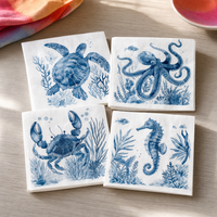 Decoupageservetten zeedieren, blauwe print
