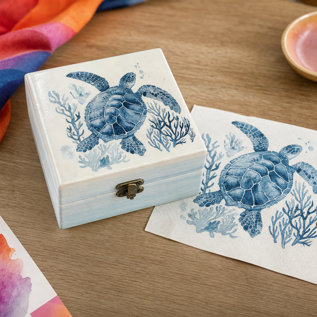Decoupageservetten zeedieren, blauwe print – afbeelding 2