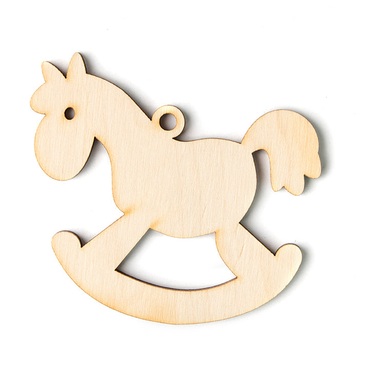 Houten kersthangers met hobbelpaard, set van 5 – MXH702kn