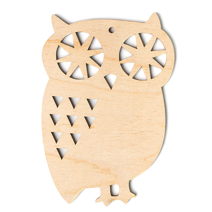 Houten kerstdecoratie uil, 5 stuks