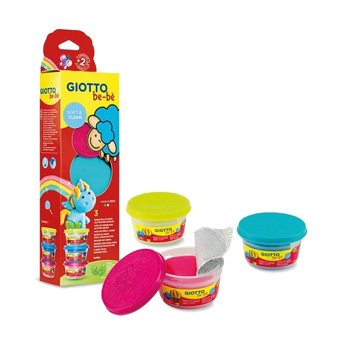 GIOTTO be-be speelklei met glitters 3 × 100 g