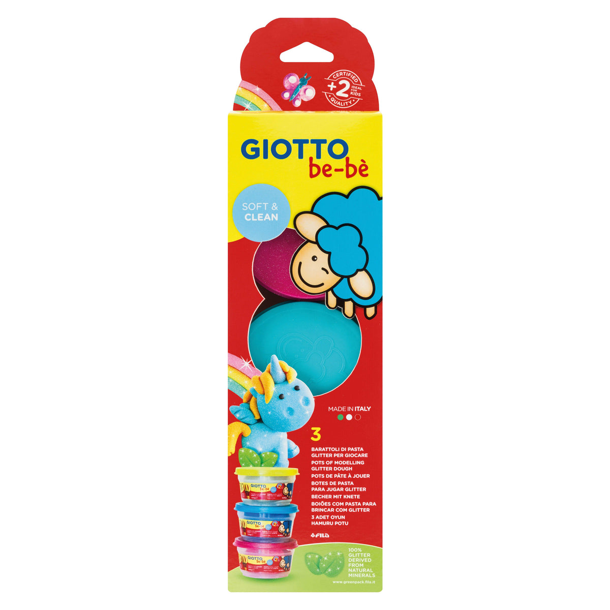 GIOTTO be-be speelklei met glitters 3 × 100 g