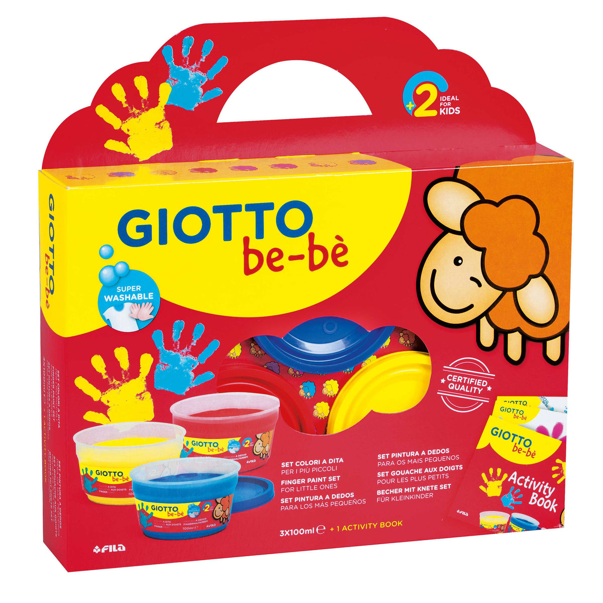 Giotto be-bè vingerverf 3 × 150 ml met activiteitenboekje