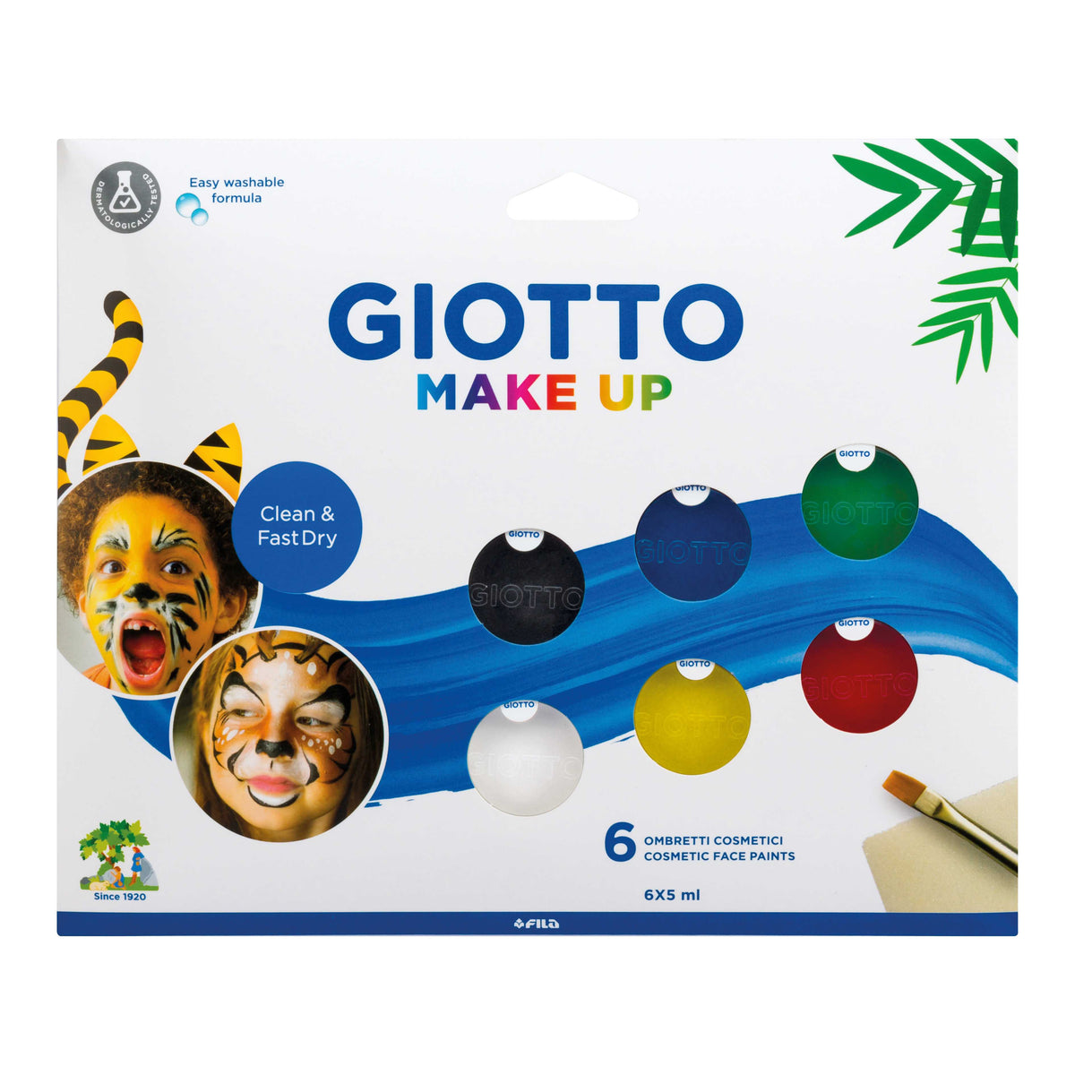 GIOTTO Make Up schmink 6 × 5 ml met kwastje en sponsje