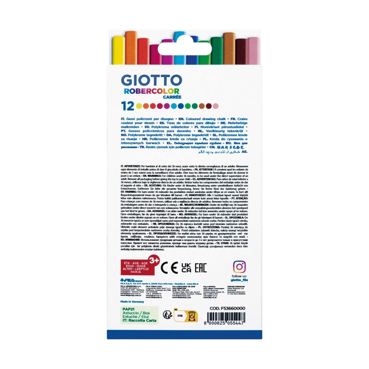 GIOTTO Robercolor Carré stofarm schoolbordkrijt vierkant, 12 stuks