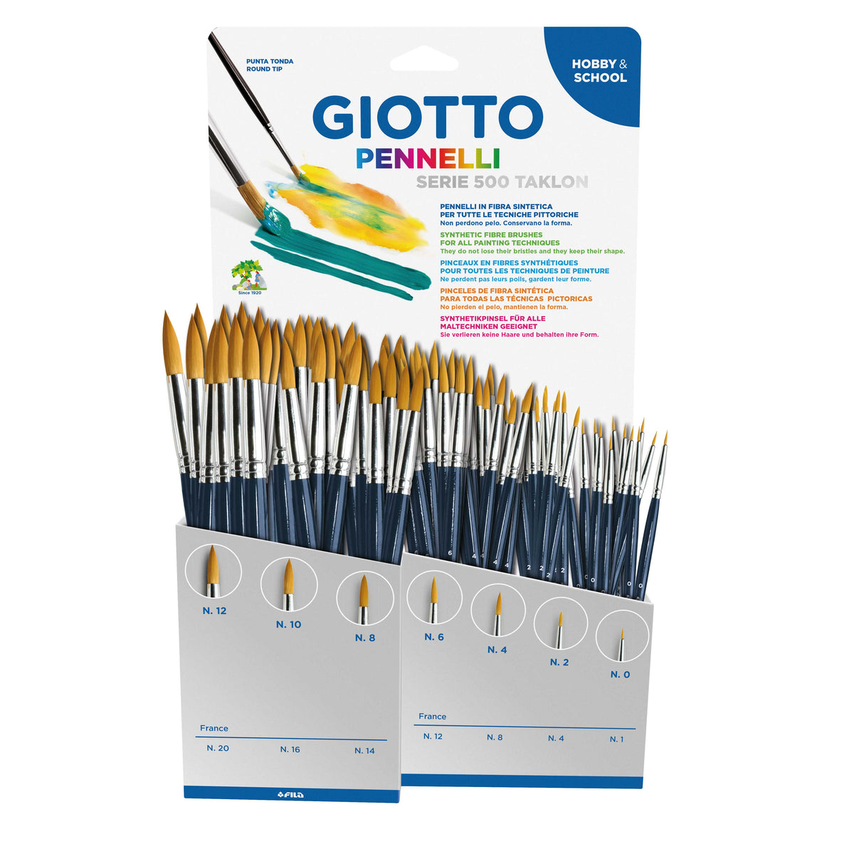 GIOTTO Serie 500 Taklon schoolpenselen, display 84 stuks