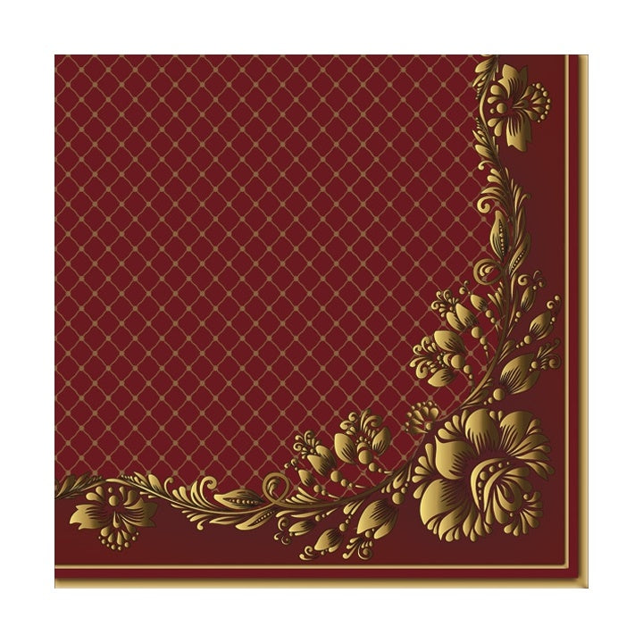 Gold Frame and Net on Crimson Eco Decoupage Napkins - 1 pc