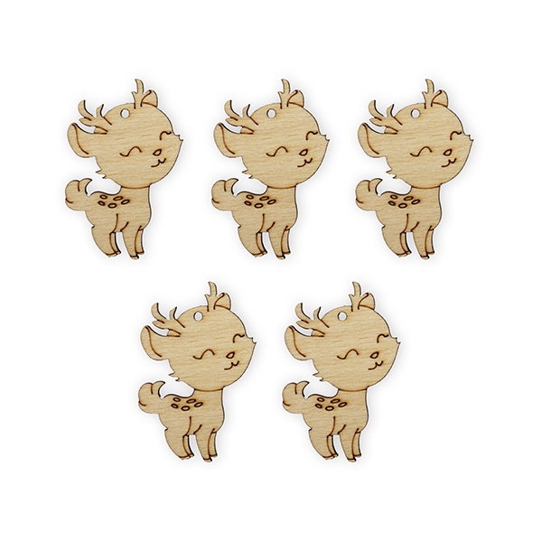 Houten figuren Pentart ree, 5 stuks