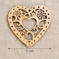 Houten hartjes met ornament 5 × 5 cm, set van 5
