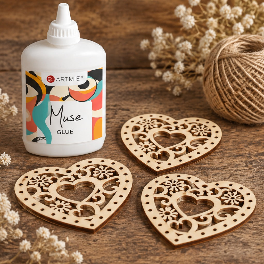 Houten hartjes met ornament 5 × 5 cm, set van 5