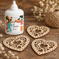 Houten hartjes met ornament 5 × 5 cm, set van 5