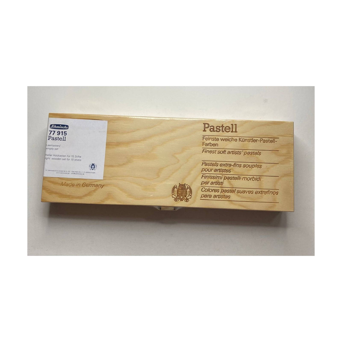 Houten kistje Schmincke voor 15 stuks pastelkrijt, leeg