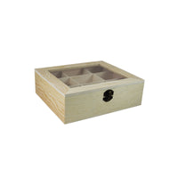 Houten theezakjesdoos Pentart, 9 vakken, 22 × 19 × 7 cm