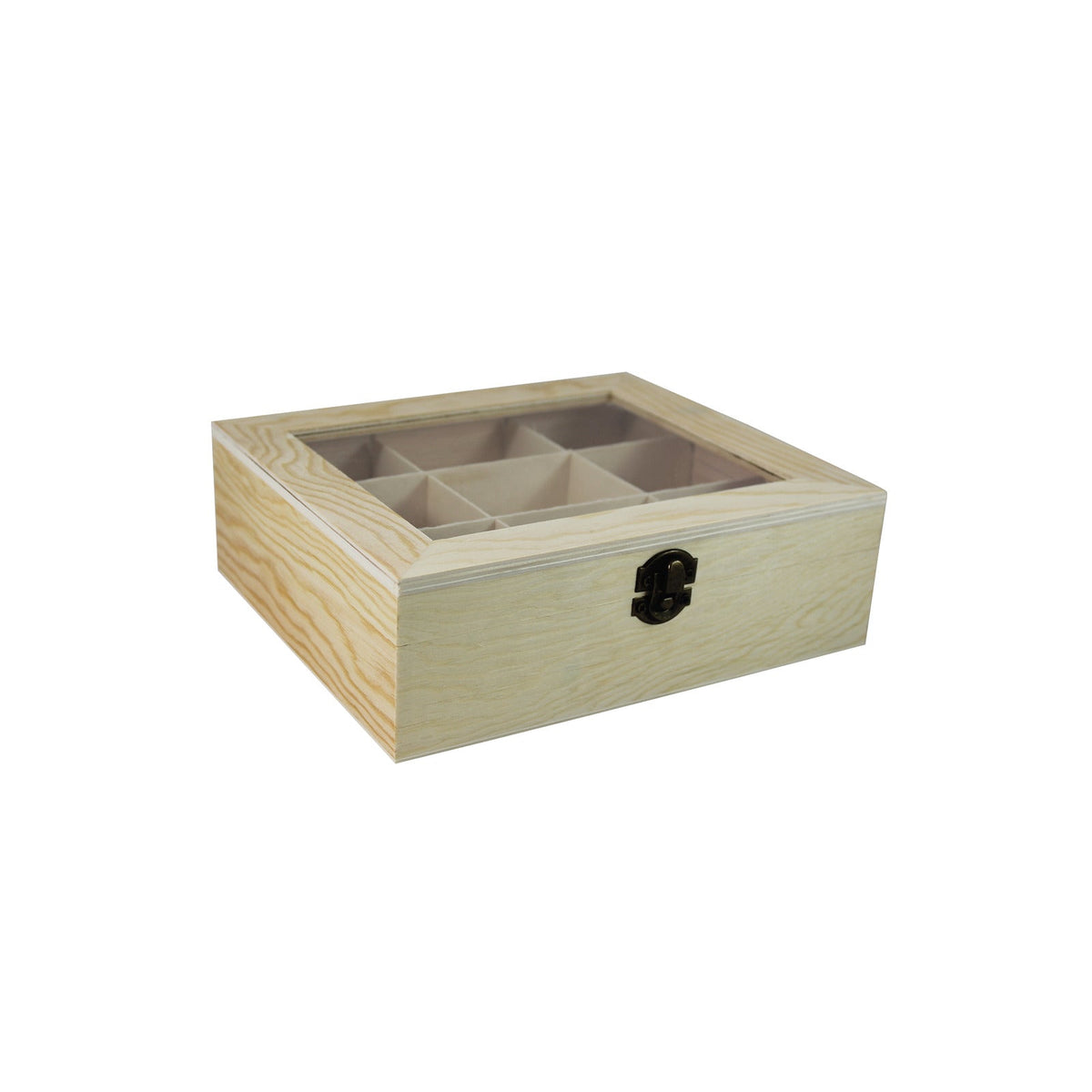 Houten theezakjesdoos Pentart, 9 vakken, 22 × 19 × 7 cm
