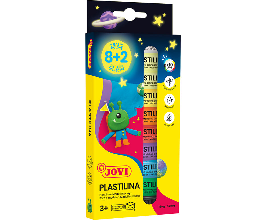 JOVI Glow plasticine 10 × 15 g – 8 kleuren + 2 nalichtende