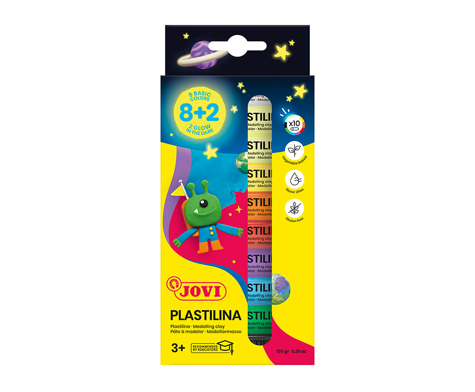 JOVI Glow plasticine 10 × 15 g – 8 kleuren + 2 nalichtende – afbeelding 2
