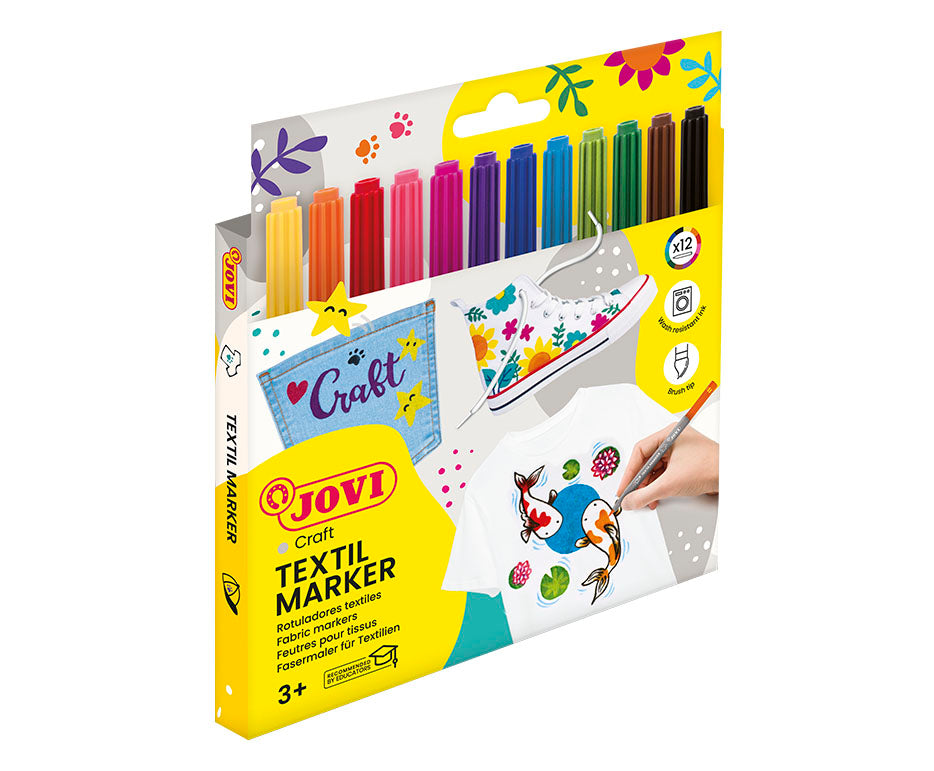 JOVI Jovidecor Textil textielstiften met penseelpunt, 12 stuks