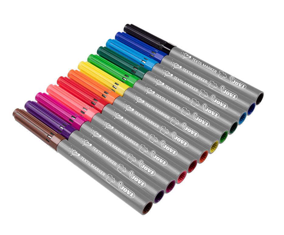 JOVI Jovidecor Textil textielstiften met penseelpunt, 12 stuks