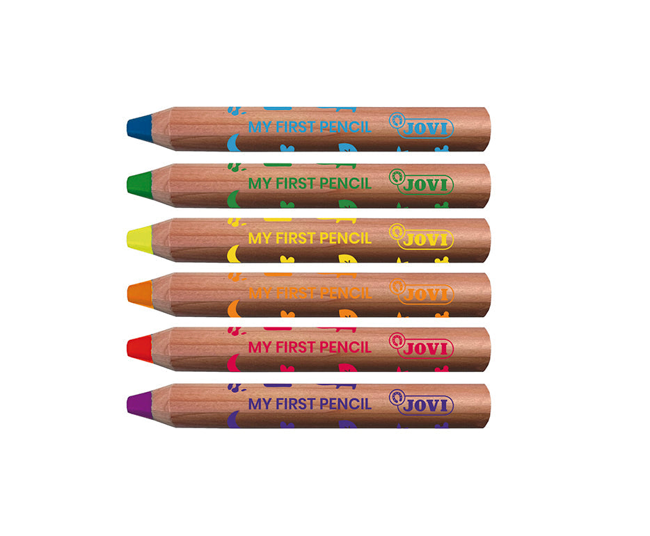 JOVI My First kleurpotloden 4-in-1, rond, 6 stuks met puntenslijper