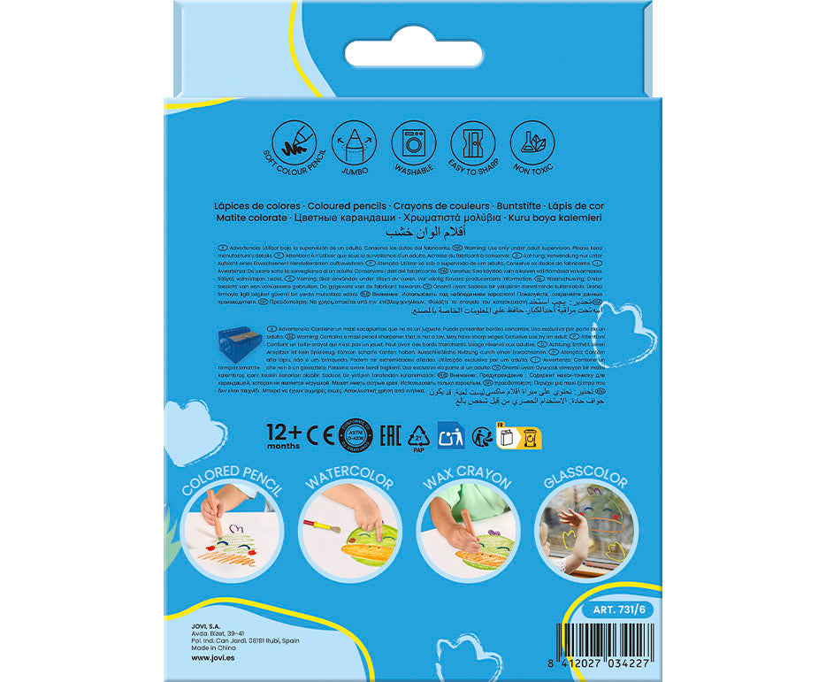 JOVI My First kleurpotloden 4-in-1, rond, 6 stuks met puntenslijper