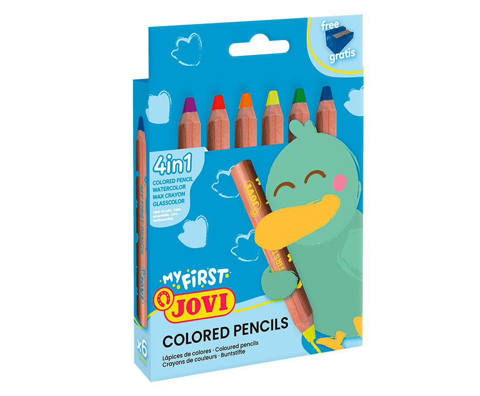 JOVI My First kleurpotloden 4-in-1, rond, 6 stuks met puntenslijper