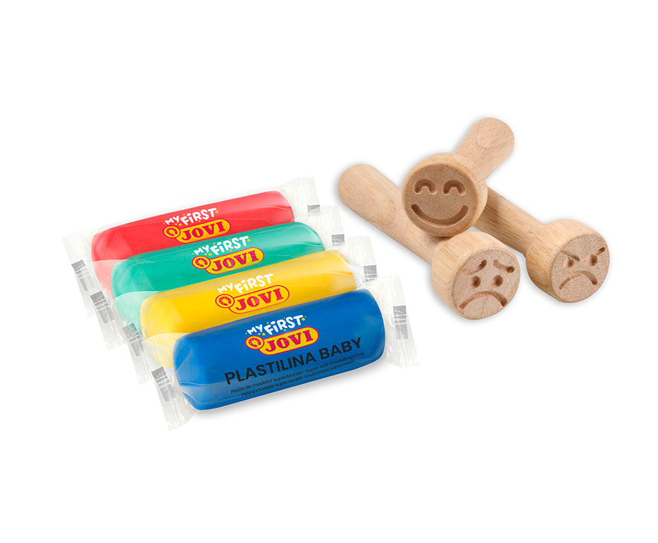 JOVI My First plasticine Emotions 4 × 38 g + 3 houten stempels