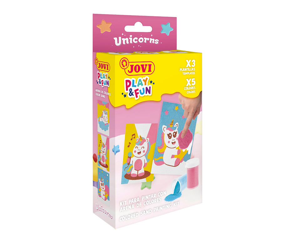 JOVI Play&Fun miniset voor schilderen met zand, 9-delig – Eenhoorns