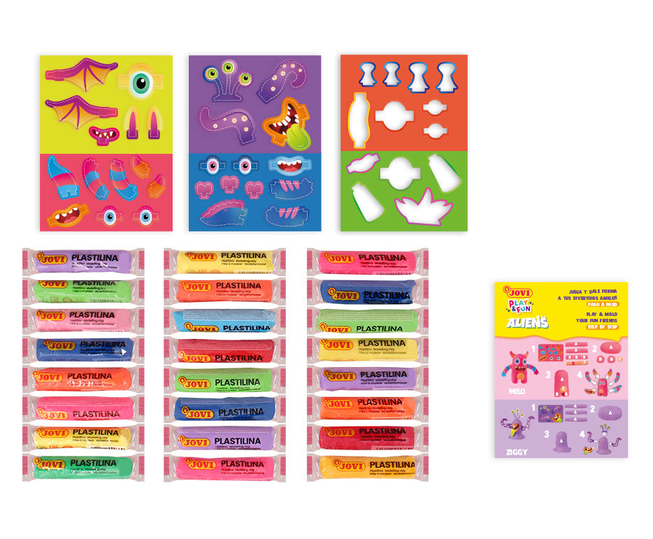 JOVI Play&Fun plasticine in koffertje Aliens, 50 stuks