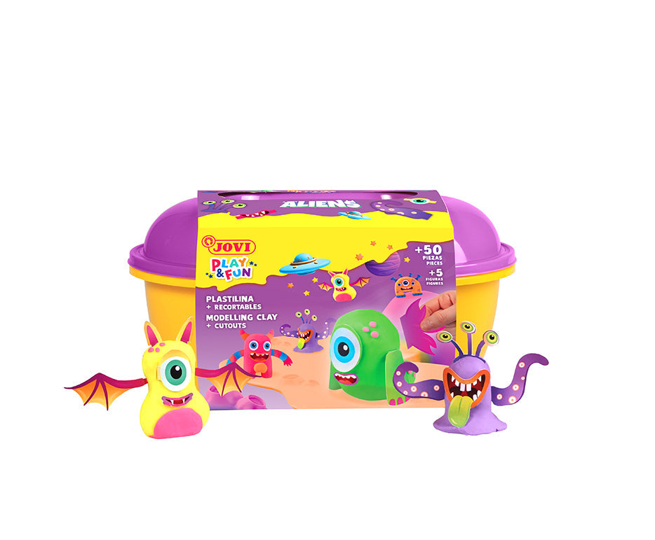 JOVI Play&Fun plasticine in koffertje Aliens, 50 stuks